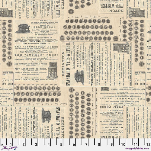 Free Spirit Fabrics - Neutral Palette by Tim Holtz - PWTH254.NEUTRAL - Neutral Typewriter