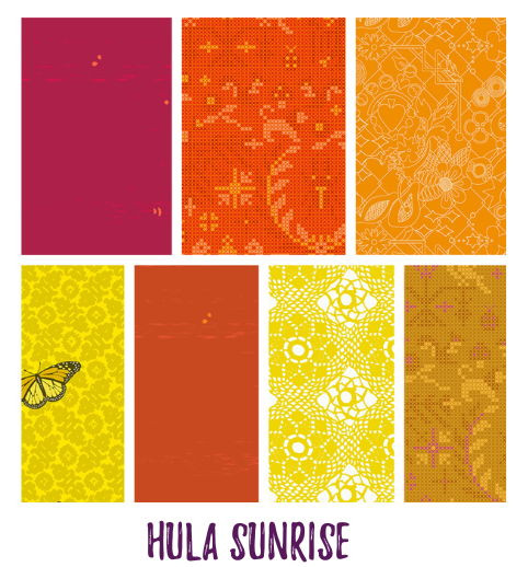 Mystery Five-O - Luau - Hula Sunrise (Sunprint Medley by Alison Glass for Andover) - DIE CUT KIT