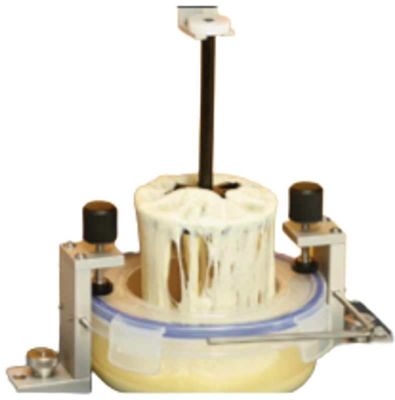 Cheese Extensibility Fixture measures the extensibility of molten cheese sample to breaking point.