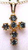 Montana Sapphire 2.25mm 6 stone cross pendant gold filled blue