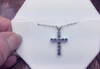 Montana Yogo Sapphire 11 Stone Cross Pendant Blue Sterling Silver