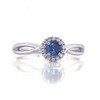 Montana Yogo Sapphire Round & Diamond Halo Ring 14K White Gold