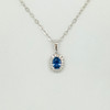 Montana Yogo Sapphire Oval & Diamond Halo Pendant Necklace 14K White Gold