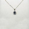 Montana Yogo Sapphire Oval & Diamond Halo Pendant Necklace 14K White Gold