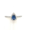 Montana Yogo Sapphire Pear & Diamond Halo Ring 14K White Gold