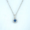 Montana Yogo Sapphire & Diamond Halo Pendant Necklace 14K White Gold