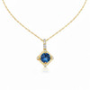 Montana Sapphire Round in Diamond Pendant Necklace 14K Gold