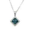 Montana Sapphire & Diamond Princess Square Cut Halo Pendant Necklace 14K White Gold