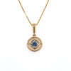 Montana Yogo Sapphire Round in Double Circle Pendant Necklace 14K Gold