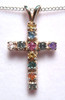 Montana Sapphire 11 Stone Cross Pendant Multi Color