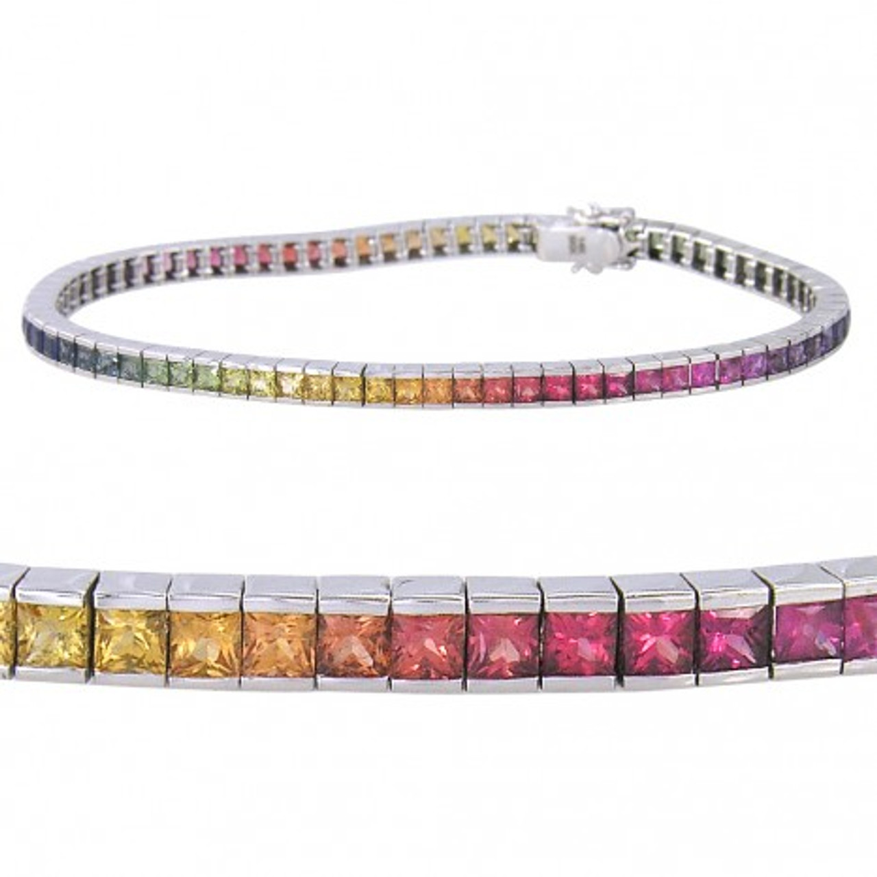 3mm Rainbow Sapphire Bracelet 14K Gold Smooth and Milgrain Edge R2089 -  Aurora Designer