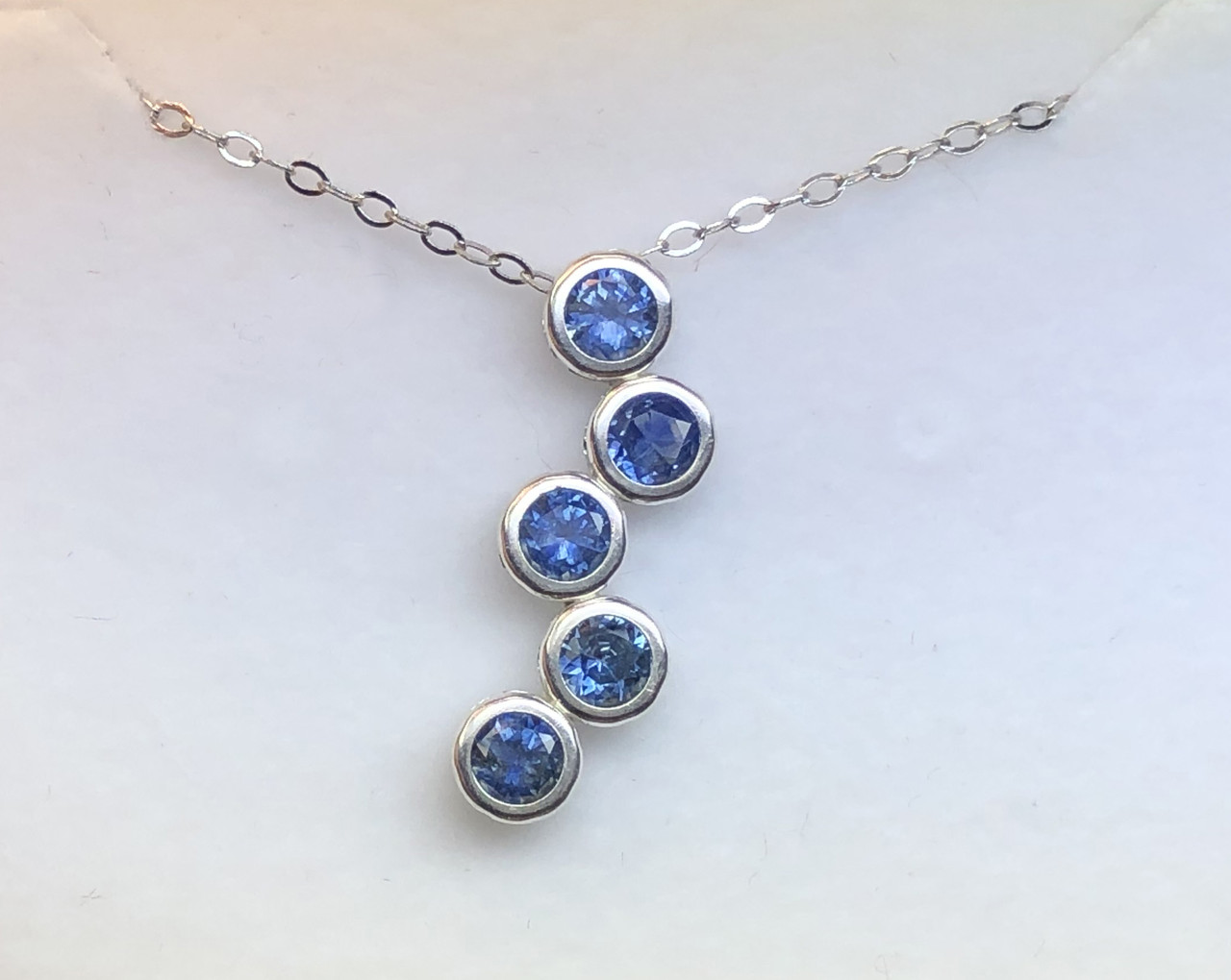 Fine 14 Karat White Gold Sapphire & Diamond Three-Stone Pendant Necklace -  WeilJewelry