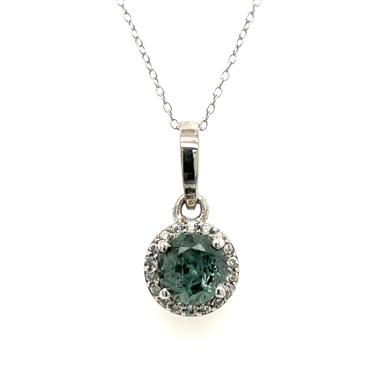 Montana Sapphire Halo Pendant Necklace in Sterling Silver