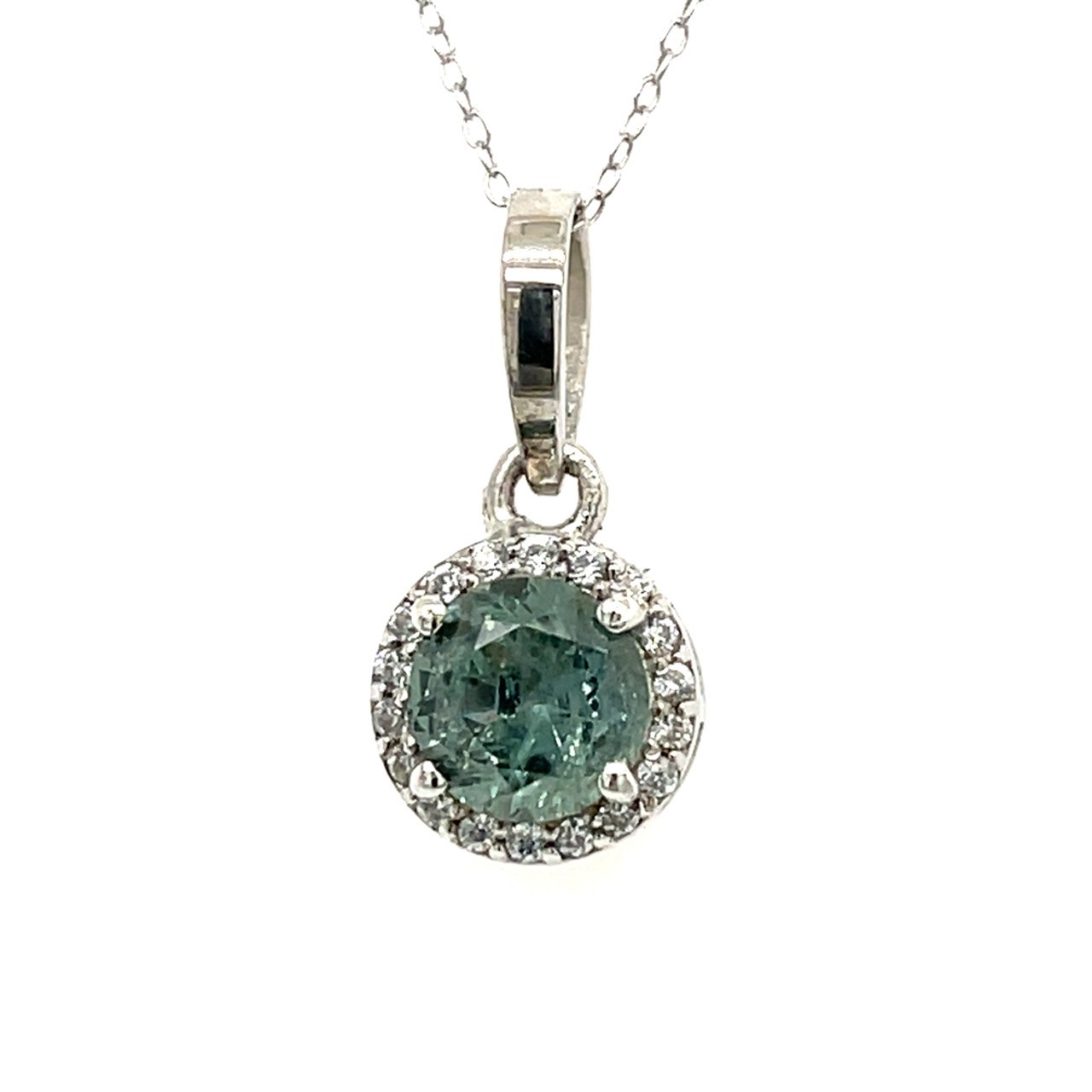 Montana Sapphire Halo Pendant Necklace in Sterling Silver