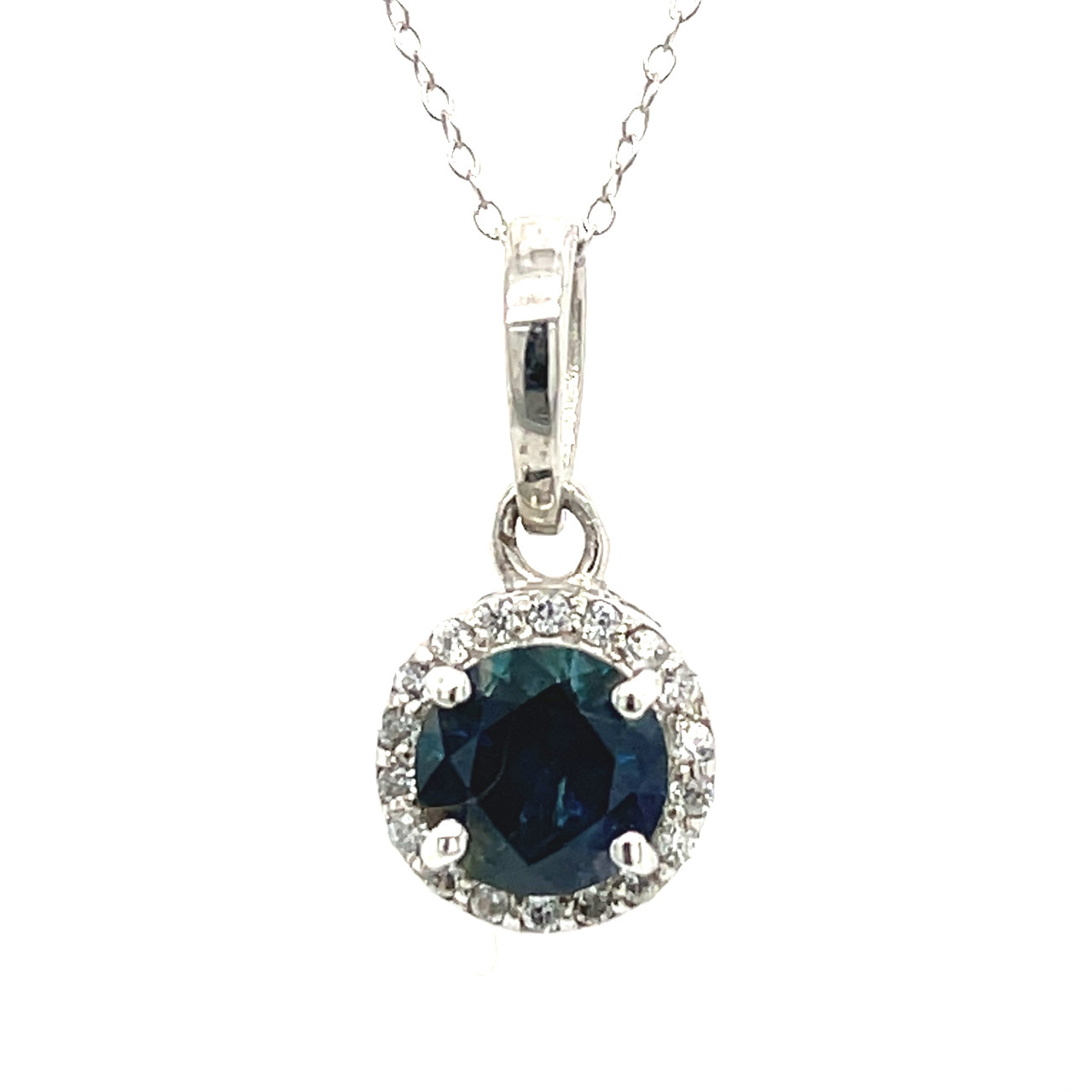 Montana Sapphire Halo Pendant Necklace in Sterling Silver