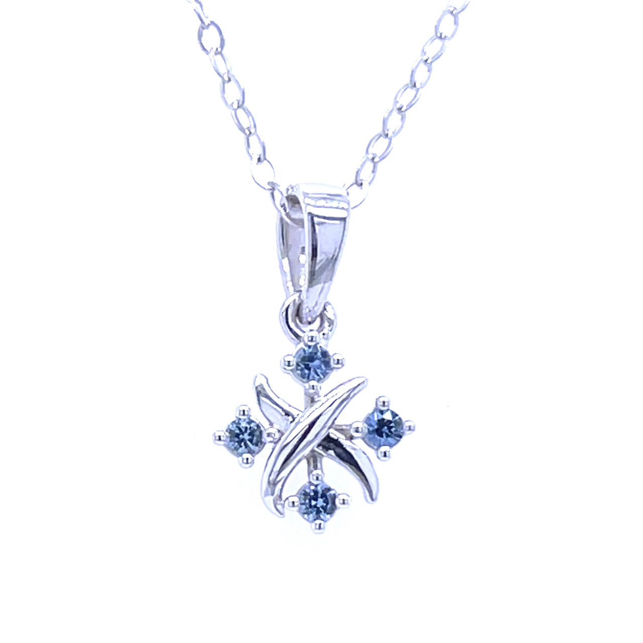 Montana Yogo Sapphire 4 Stone X&O Necklace Pendant Sterling Silver Montana Yogo Sapphire 4 Stone X&O Necklace Pendant Sterling Silver