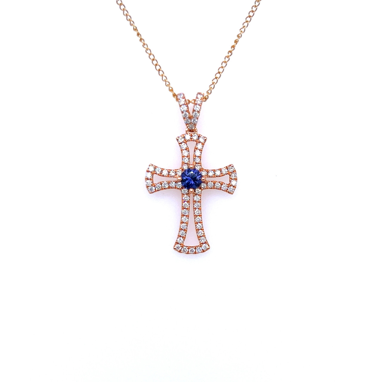 Montana Yogo Sapphire & Diamond Cross 18K Rose or White Gold