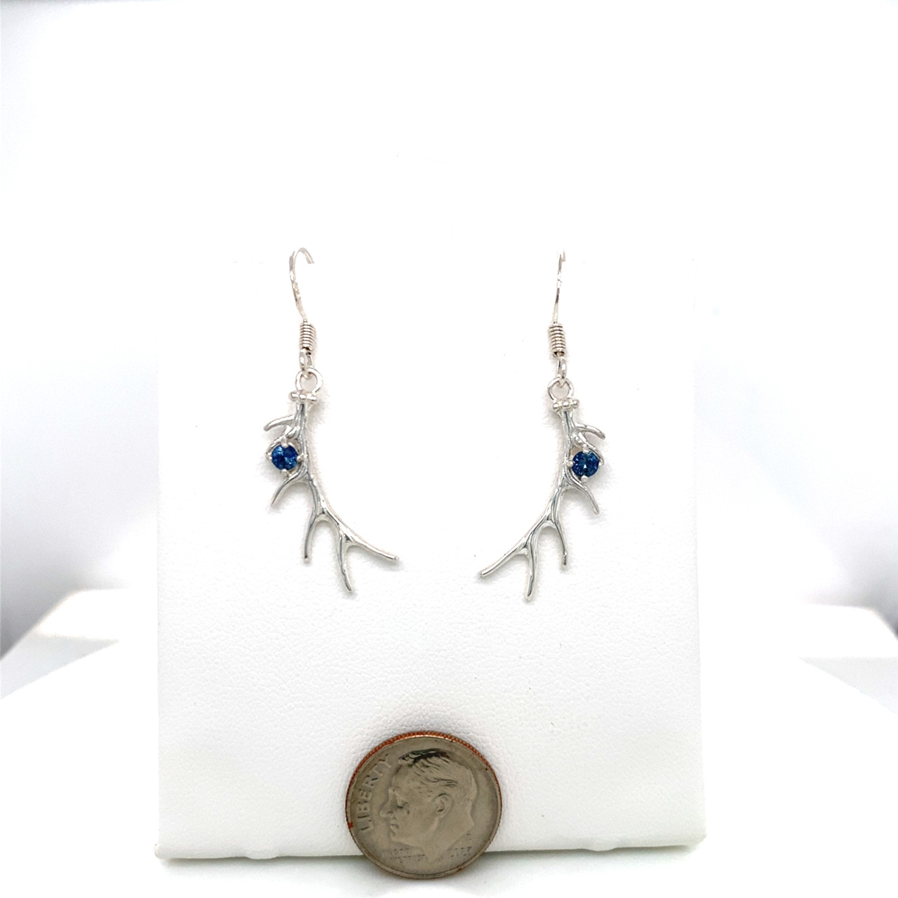 Montana Sapphire Antler Dangle Earrings Sterling Silver