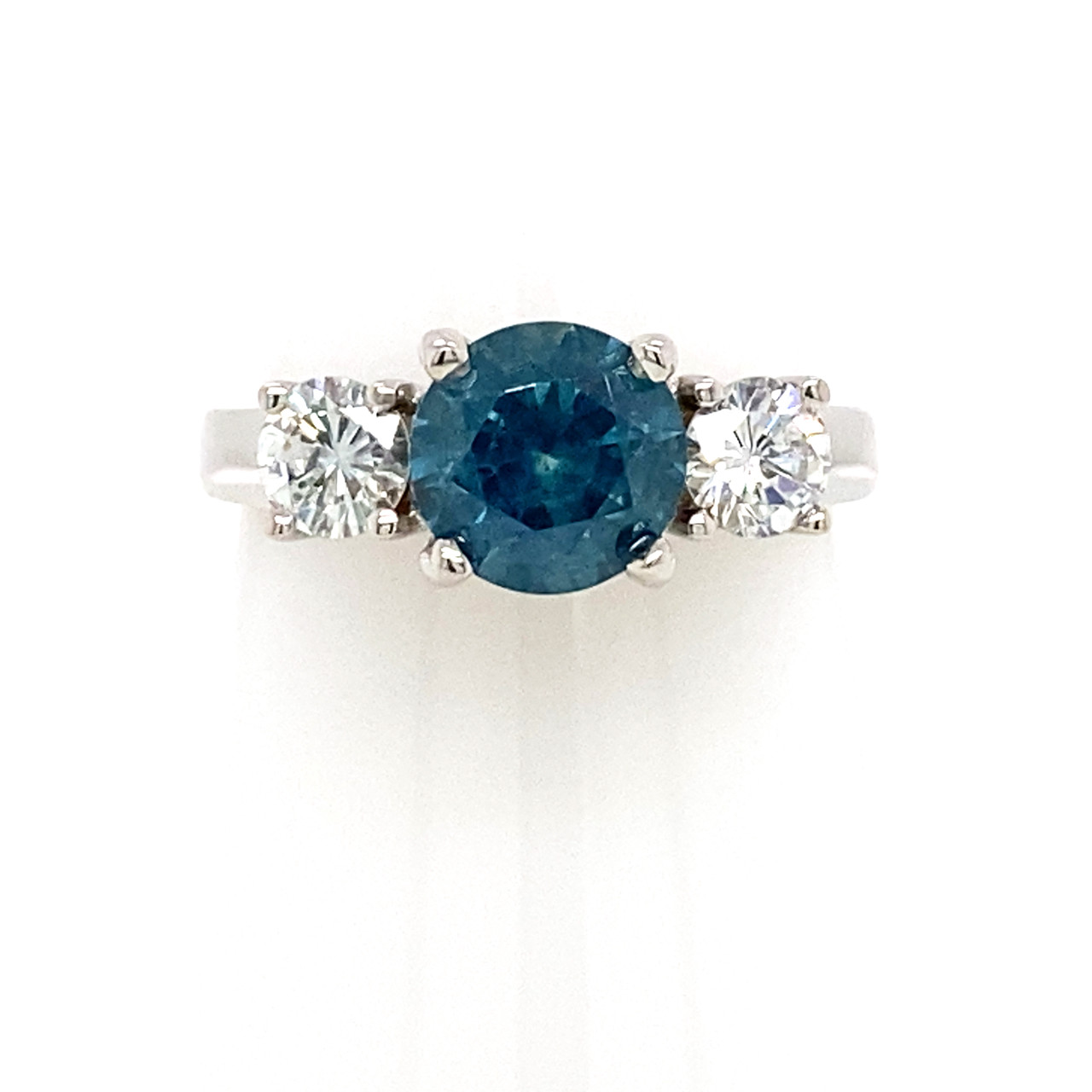 Montana Sapphire Round Stone Ring with Diamonds 14K White Gold