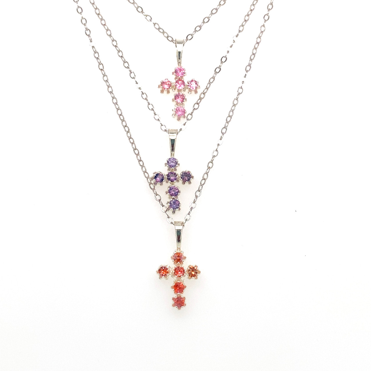 Montana Sapphire Pink, Purple or Orange Padparadscha 6 Stone Cross