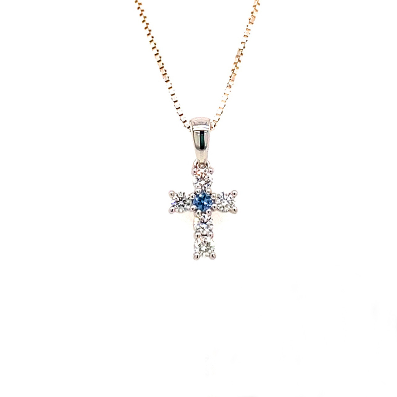 Montana Yogo Sapphire & Diamond Dainty Cross Platinum Pendant Necklace