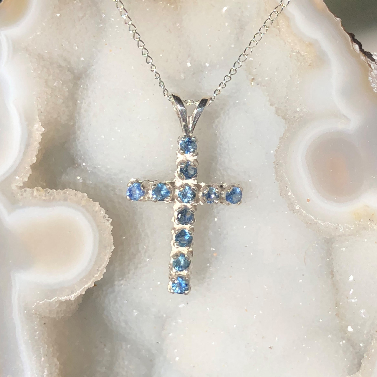 #11 - Montana Sapphire 11 Stone Cross Necklace Pendant ...