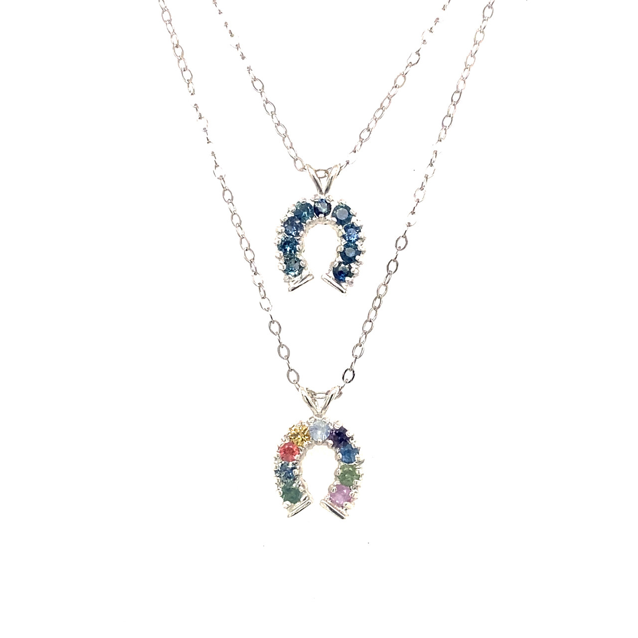 12 - Montana Sapphire 9 Stone Horseshoe Necklace Pendant