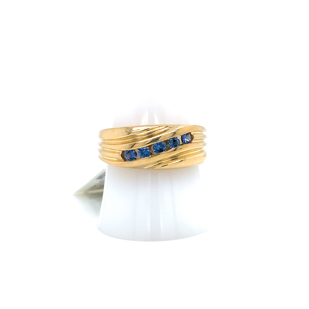 Montana Yogo Sapphire Mens 5 Stone Channel Ring 14K Gold