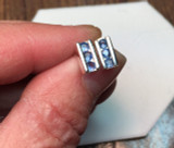 Montana Yogo Sapphire 3 Stone Channel Earrings Sterling Silver 