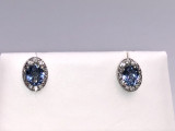 Montana Yogo Oval Sapphire & Diamond Halo Earrings 14K White Gold