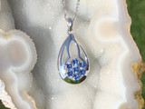 Montana Yogo Sapphire Flower in Pear Pendant Necklace Sterling