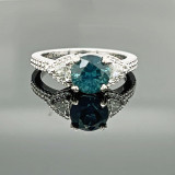 Montana Sapphire & Trillion Diamond Ring 14K White Gold