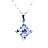 Montana Yogo Sapphire & Diamond Snowflake Pendant Necklace 14K White or Yellow Gold