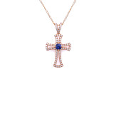 Montana Yogo Sapphire & Diamond Cross 18K Rose or White Gold Pendant Necklace
