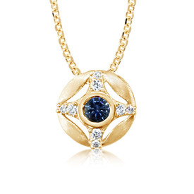 Montana Sapphire & Diamond Round Slide Pendant 14K Yellow Gold 
