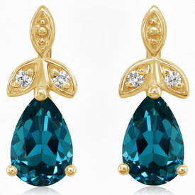 Montana Sapphire Pear/Teardrop & Diamond Earrings 14K Yellow Gold