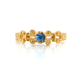 Montana Yogo Sapphire Scroll Design Ring 14K Yellow Gold