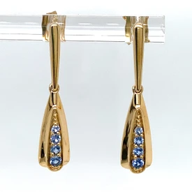 Montana Yogo Sapphire 4 Stone Drop Earrings 14K Gold