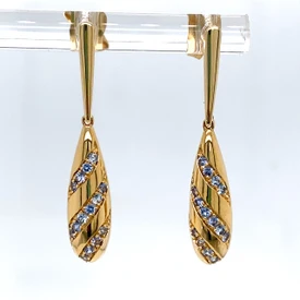 Montana Yogo Sapphire 14 Stone Drop Earrings 14K Gold