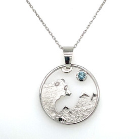  Montana Sapphire Bear Mountain Necklace Pendant 925 Sterling Silver