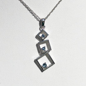 Montana Sapphire Round in Square 3 Stone Pendant in Sterling Silver
