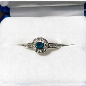 Montana Sapphire Halo Diamond Ring 14K White Gold