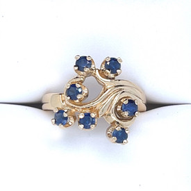 Montana Sapphire 7 Stone Fleur Ring 10K Yellow Gold