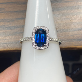 Montana Sapphire Radiant Cut Halo Ring 14K White Gold 1.39ct Total