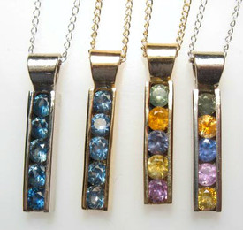 Montana Sapphire 5 stone channel set bar pendant 3mm