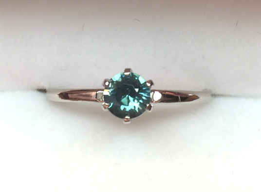 Montana Sapphire 6 prong  5mm solitaire ring 14K white gold, customer requested teal (blue/green) color Montana Sapphire 6 prong  5mm solitaire ring 14K white gold, customer requested teal (blue/green) color