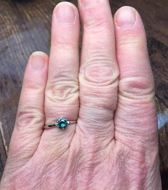 Montana Sapphire 6 prong  5mm solitaire ring 14K white gold, customer requested teal (blue/green) color Montana Sapphire 6 prong  5mm solitaire ring 14K white gold, customer requested teal (blue/green) color