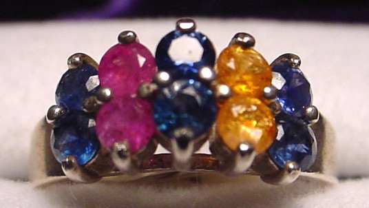 Montana Sapphire 10 Stone Step Cluster Ring multi color Montana Sapphire 10 Stone Step Cluster Ring multi color