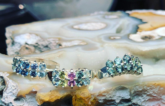 Montana Sapphire 10 Stone Step Cluster Ring sterling silver. Montana Sapphire 10 Stone Step Cluster Ring sterling silver.