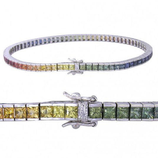 Rainbow Sapphire Multi Color Bracelet 14K white gold and sterling silver clasp Rainbow Sapphire Multi Color Bracelet 14K white gold and sterling silver clasp